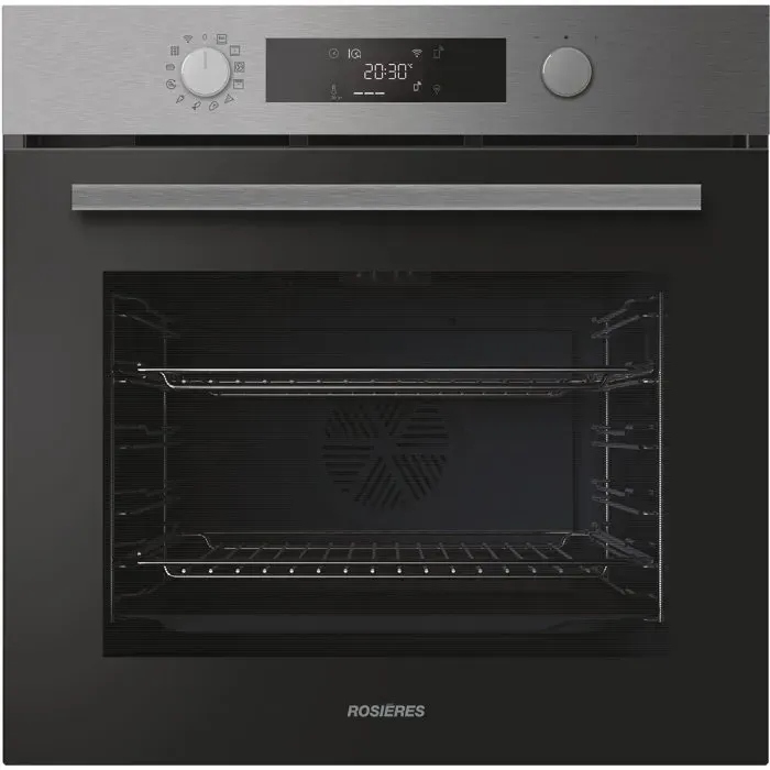 Four encastrable - Pyrolyse + Hydrolyse - ROSIERES - RO6 C5AB3EYTX - Inox / Noir - Porte froide - 78L - AirFry