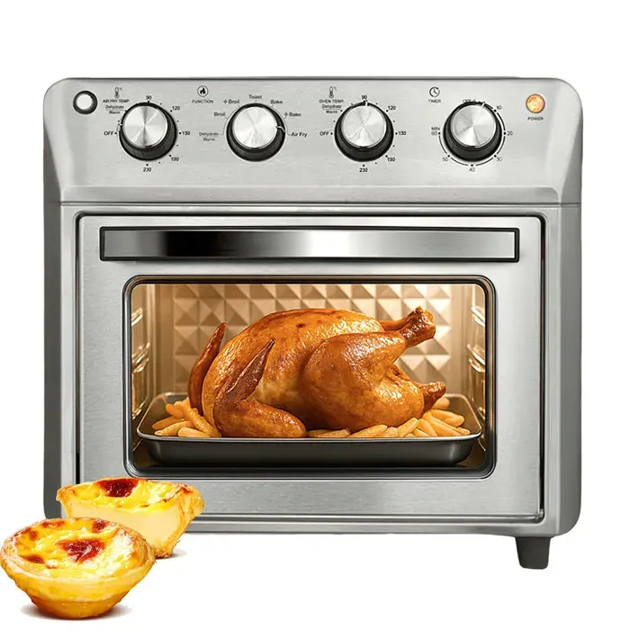 Four Friteuse À Air 26L Inox 1600W 90-230°C 60 Min Multifonction Air Fry/Cake/Pizza/Grill Avec Panier Et Plateau Prise UE