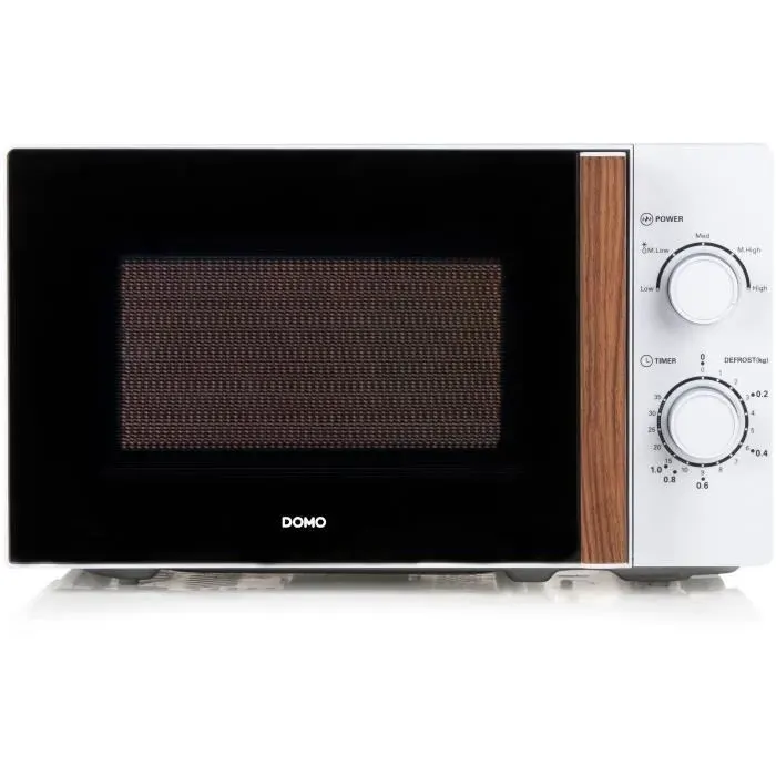 Four micro-ondes DOMO DO2720 - 20L - 700W - Minuterie 35mn - Fonction décongélation - L44 x P358 x H 258 cm - Blanc finition bois