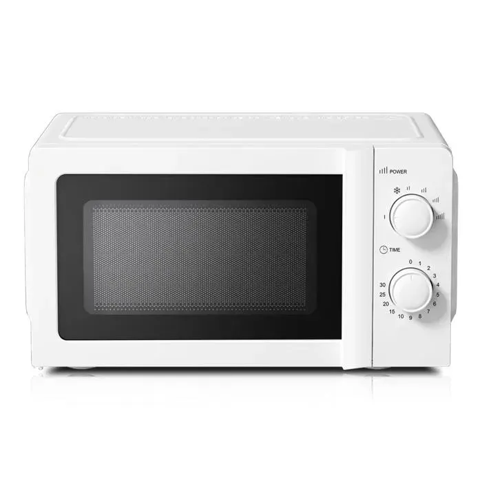 Four Micro-Ondes Rétro Blanc 20L 700W 6 Niveaux de Puissance Compact Dégivrage Minuterie 0-30 min – V7