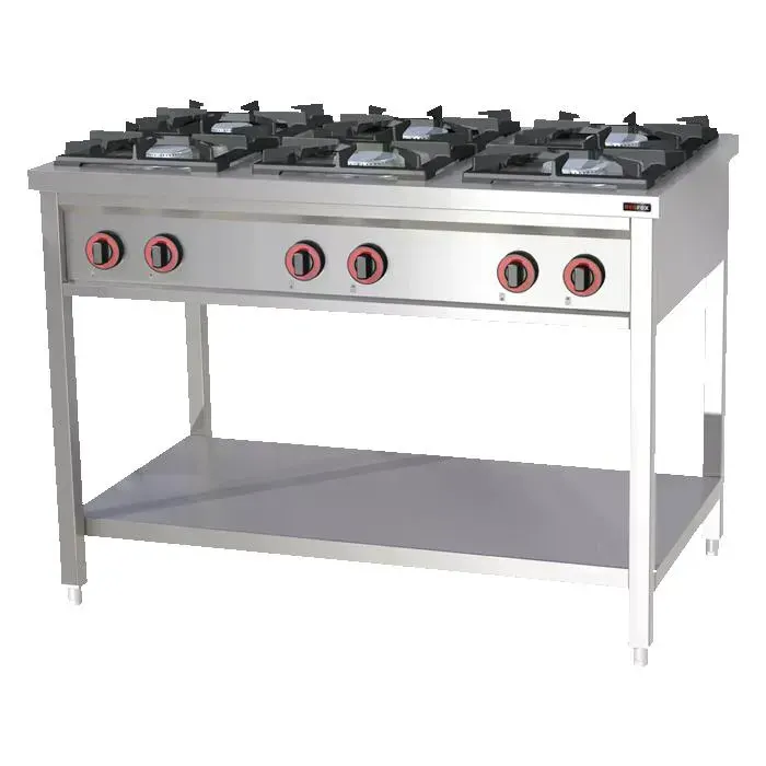 Fourneau à Gaz 4 à 6 Brûleurs sur Meuble - SPF G - Redfox - l1200- L1- P700- h866- Acier Inoxydable