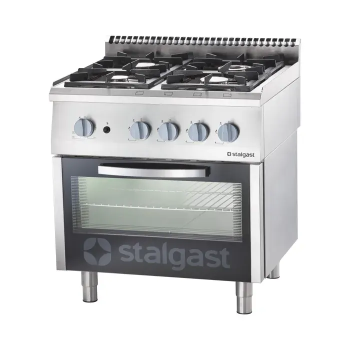 Fourneau à Gaz 4 Brûleurs (2x5 + 2x7) avec Four à Gaz - G20 ou G30 - Stalgast - l800- L1- P700- h850- Acier Inoxydable