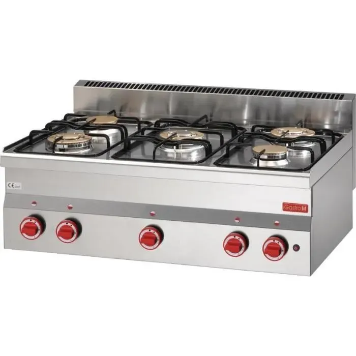 Fourneau gaz à poser - GASTRO-M - 5 feux - Thermostat 6 positions - Acier inoxydable