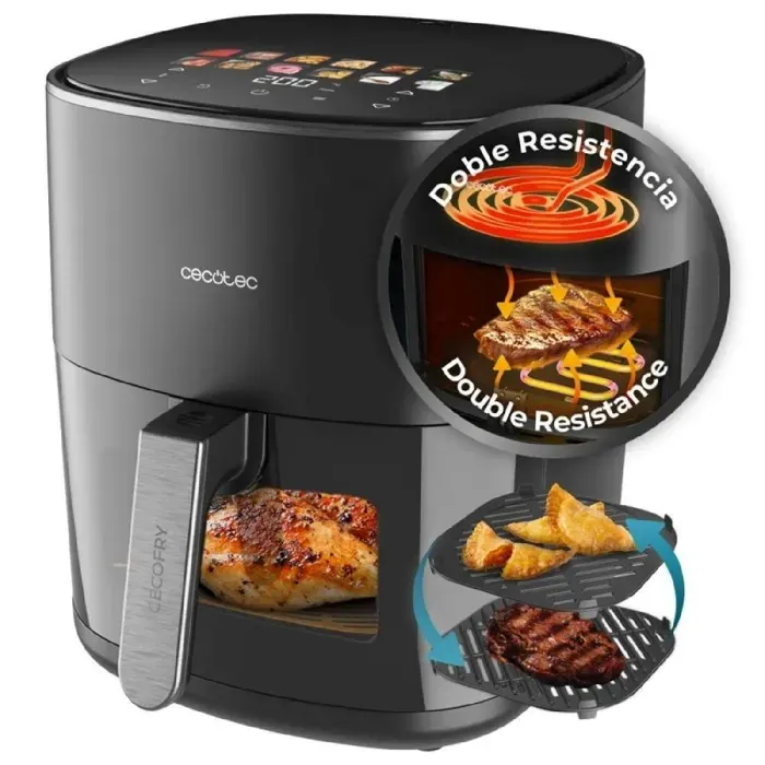 Freidora de aire sin aceite - CECOTEC - Cecofry&Grill Duoheat 6500 - 65 L - 2200 W - 3 en 1 (grill y plancha)