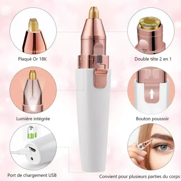 Fresion 2 en 1Epilateur sourcils Electrique Femme - Tondeuse à Sourcils et épilation Faciale Rasoir Électrique Femme avec Lumière