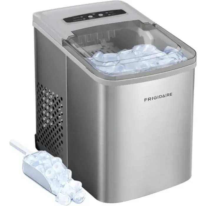 Frigidaire 26 LBS Per Day Portable Compact Ice Maker Stainless Steel Medium Size Ice Maker
