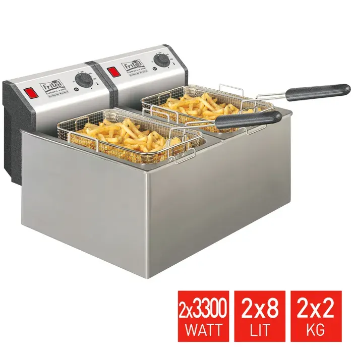 FRITEL Profi 4905 Duo - Friteuse professionnelle / double - 2x 8L - 2x 3300W - Couvercle anti-poussière - Huile + graisse solide