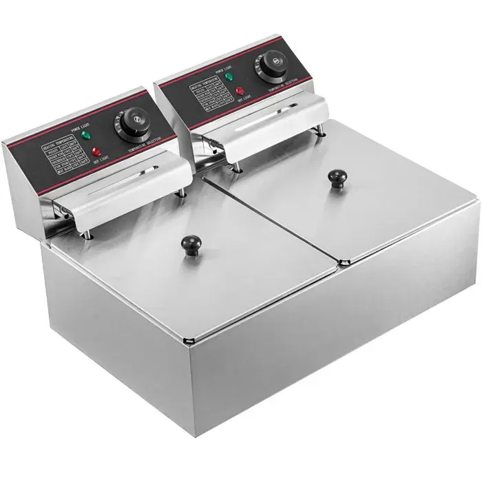 Friteuse 12L Electrique Inox-VEVOR-Friteuse Commerciale en Acier Inoxydable-à Double Réservoir 5000W