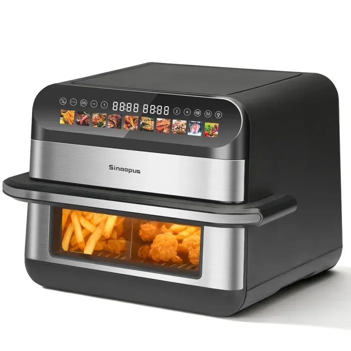 Friteuse à air 10 L double chambre – commandes indépendantes – 10 programmes – fenêtre de visualisation noire