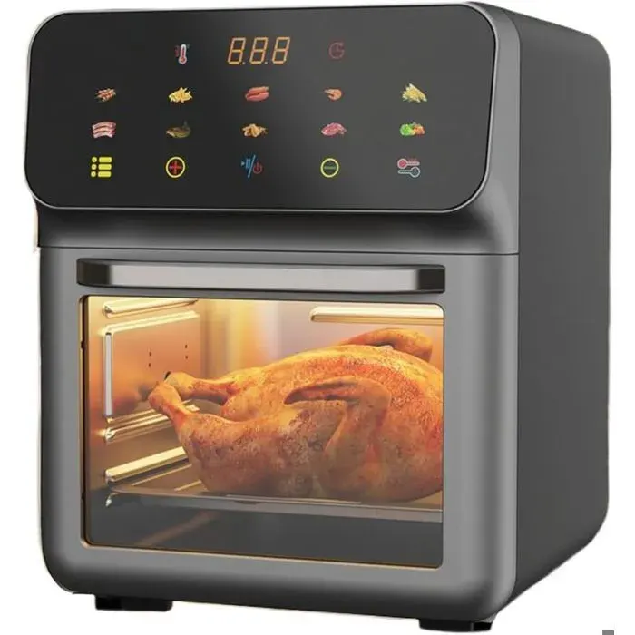 Friteuse à Air 10L 2200W Sans Huile Air Fryer avec Fenêtre et Éclairage Écran Tactile LED Nettoyage Facile — coloris Gris