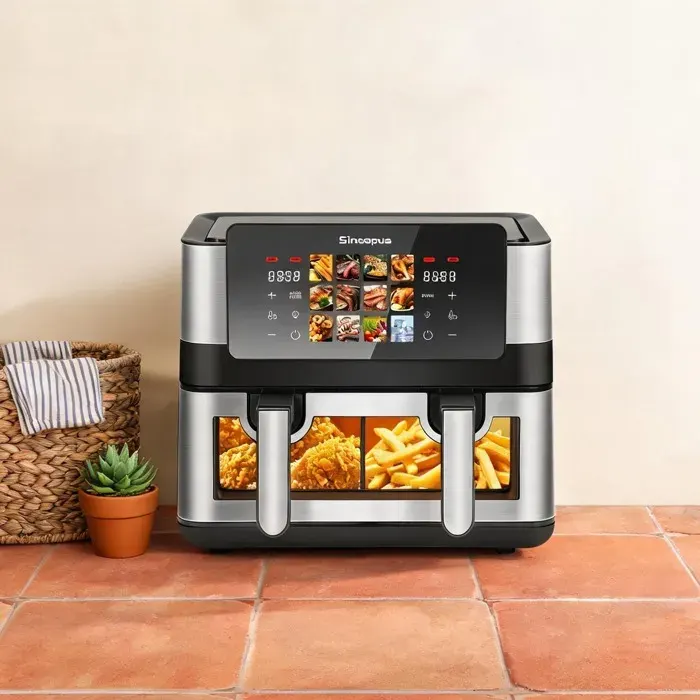 Friteuse à air 85 L avec fenêtre design black-toned 12 programmes double zone pour repas familiaux