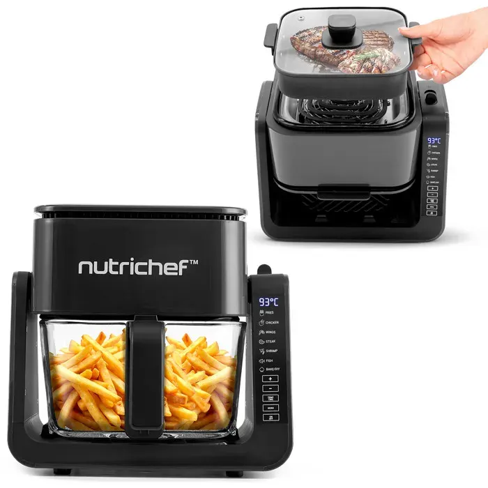 Friteuse à air avec gril - NUTRICHEF - NutriChef - 1500 W - 4 L - 8 programmes — coloris Noire
