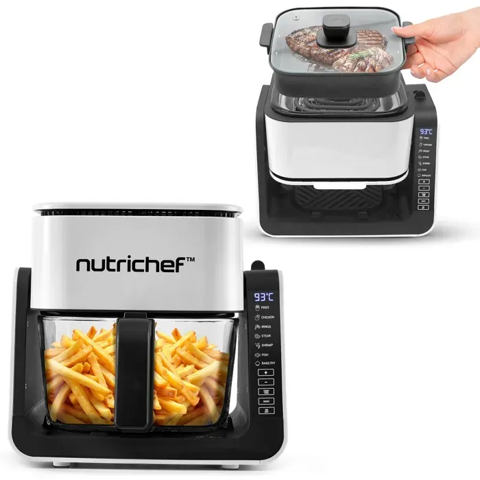 Friteuse à air avec gril - NUTRICHEF - NutriChef Airfryer - 1500 W - 4 L + gril 12 L - 8 programmes