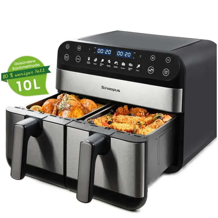 Friteuse à air chaud 10 L XXL double zone double panier écran LED tactile 2400 W 8 programmes noir