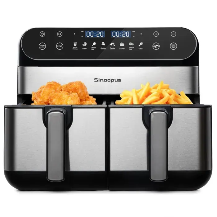 Friteuse à Air Chaud 10L XXL Double Compartiment Dual Zone 2400W Friteuse avec Écran Tactile LED 8 Programmes