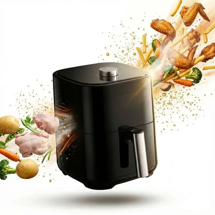 Friteuse à air chaud 4L 1200W avec fenêtre cuisson sans huile 80–200°C multifonction saine