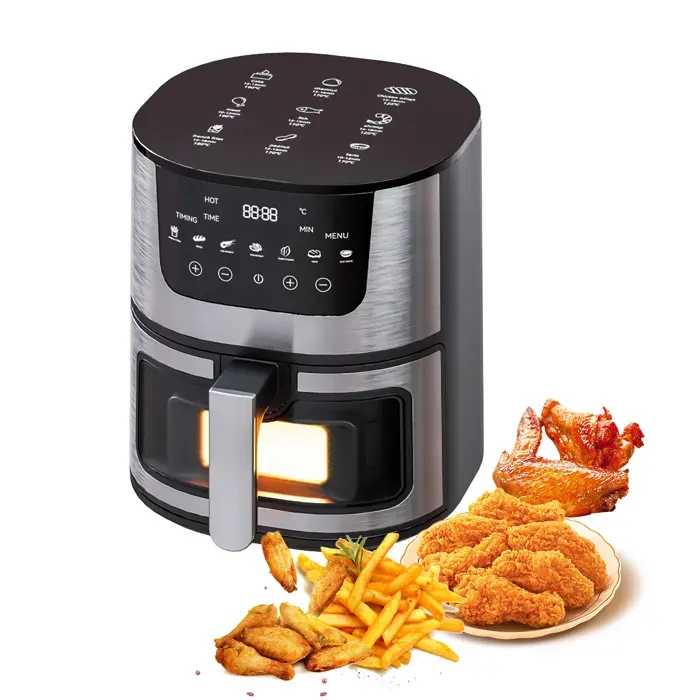 Friteuse à Air Chaud 7 L 1400W avec Écran Tactile LED 6 Programmes Air Chaud Sans Graisse Fonction Chauffage et Éclairage