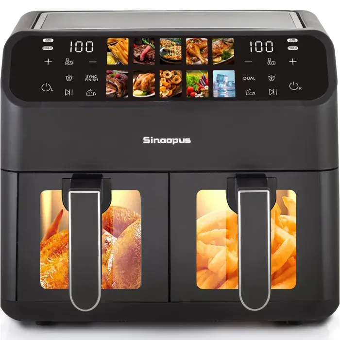 Friteuse à air chaud 9 L double compartiment 2000 W écran LED tactile température 80 à 200 °C minuterie noir