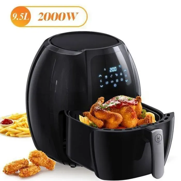 Friteuse à air chaud - 9–Noir5L 2000W thermostat réglable 80-200°C 8 modes automatiques Airfryer grande cap FRITEUSE ELECTRIQUE