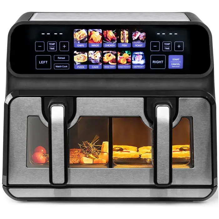Friteuse a air chaud double chambre 9 L - 2200 W - fenetre de visualisation - ecran LED couleur - noir — coloris Noire