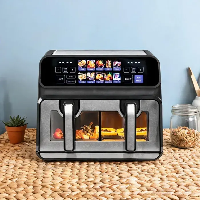 Friteuse à air chaud double chambre 9 L classique noir – 2200 W fenêtre de visualisation écran LED couleur