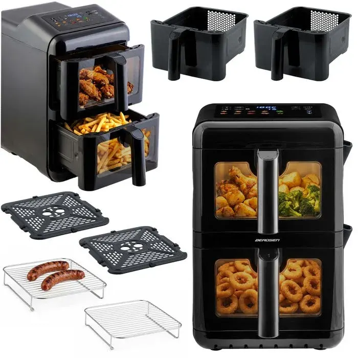 Friteuse à air chaud double cuve - BERDSEN - Berdsen BD-663 - 116 L - 3000 W - Écran tactile couleur — coloris Noir