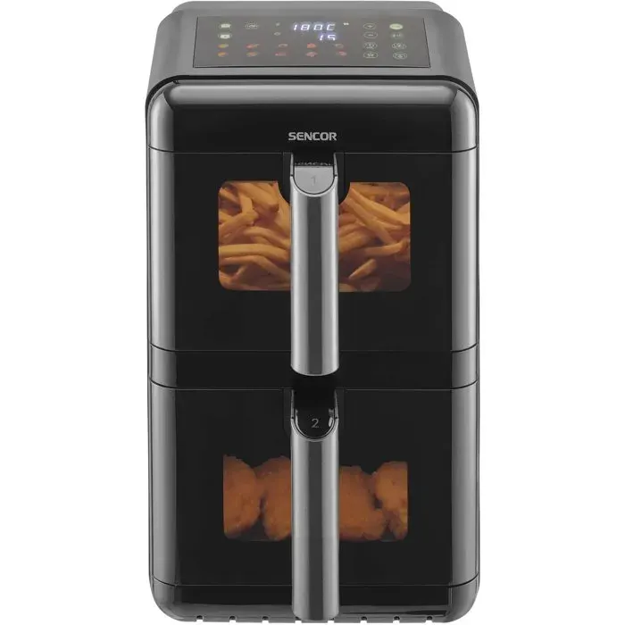 Friteuse à air chaud double panier Sencor SFR 1250BK - Fonction SyncFinish - Sans huile - 10 programmes - 116 L - 3000 W - Noire