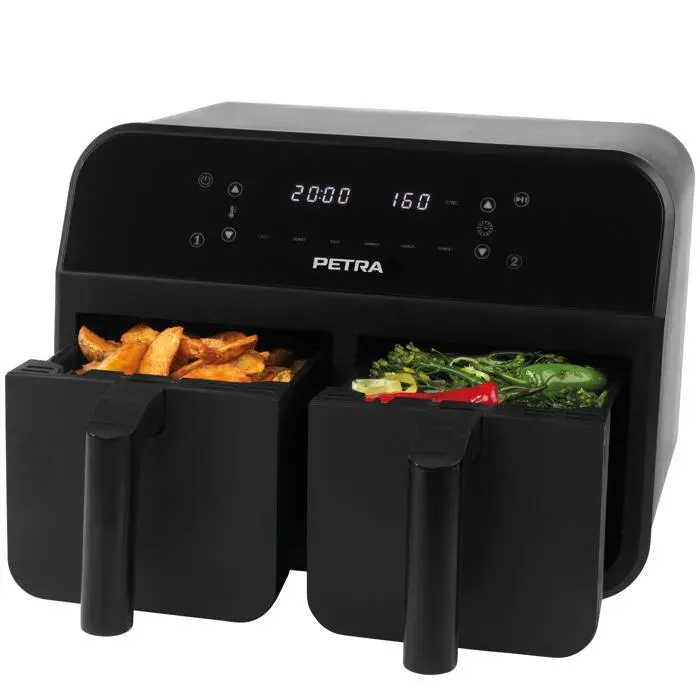 Friteuse à air chaud double - PETRA - PT4750BLKVDEEU7 - Double panier - 74 L - 2400 W — coloris Noire