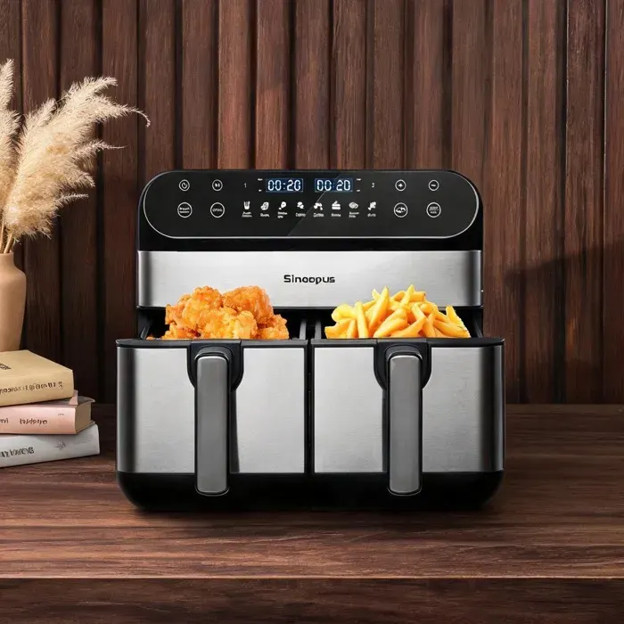 Friteuse à air chaud double zone 10 L deep black ABS et métal LED tactile 8 programmes