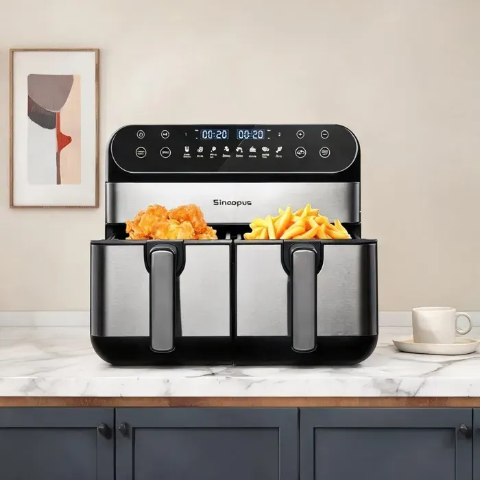 Friteuse à air chaud double zone 10 L écran tactile LED 2400 W 8 programmes - Black ABS+PC 40.5 x 38.5 x 30.7 cm Ref J5J7ZR