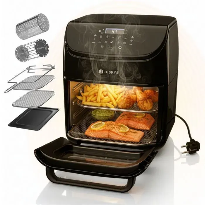 Friteuse à Air Chaud Juskys Noire 12 L - Écran Tactile LCD - 10 Programmes - 25 à 200 °C - Minuterie