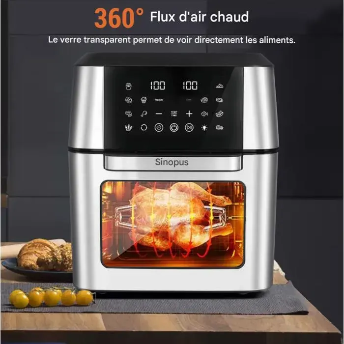 Friteuse à air chaud - LANGTU - 12 L (XXL) - Écran tactile LED - 80–200 °C - Circulation 360°