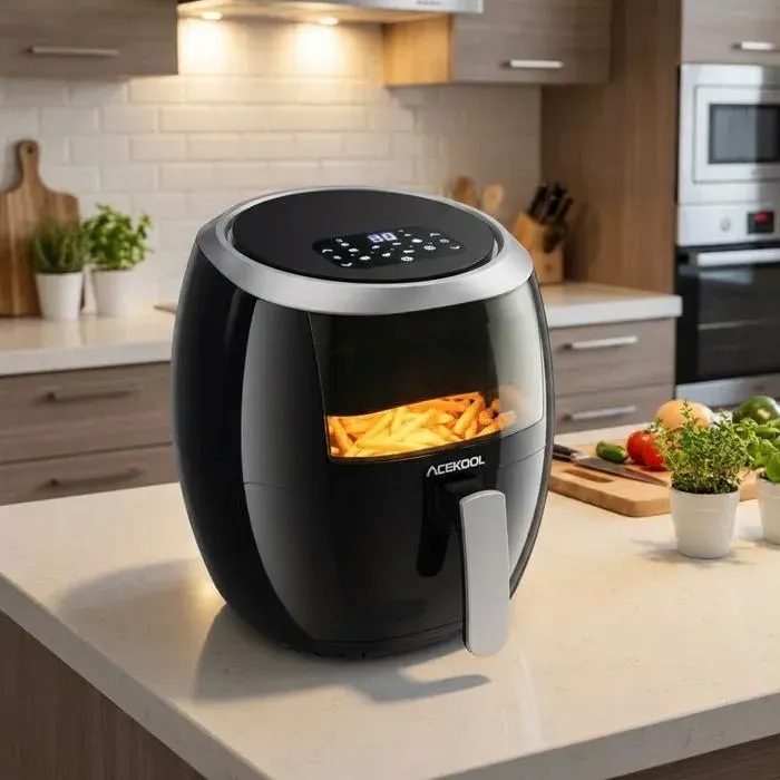 Friteuse à air chaud - LUNSY - Capacité 8 L - Fenêtre transparente - Panneau LED - 8 programmes préréglés — coloris Noire