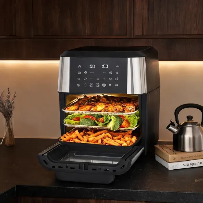 Friteuse à air chaud multifonction 12 L 12 programmes noir profond ABS et polypropylène