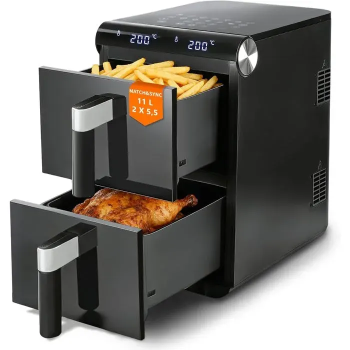 Friteuse À Air Chaud Xxl 11L 2 Compartiments & Double Zone – Air Fryer Double Bac Avec Fonctions Sync/Match Design Tour 2800 W