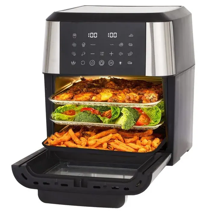 Friteuse à air chaud XXL 12 L 1800 W – Four multifonction 12 programmes avec rôtisserie — coloris Noir