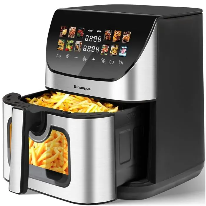 Friteuse à air chaud XXL 85 L – 12 programmes fenêtre de visualisation écran tactile couleur 1800 W noir