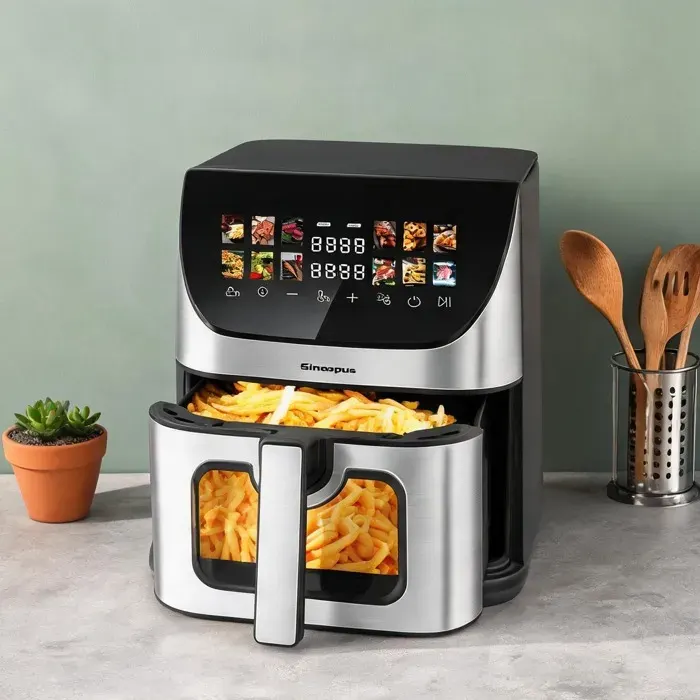 Friteuse à air chaud XXL 85 L avec fenêtre 12 programmes écran tactile couleur jet black