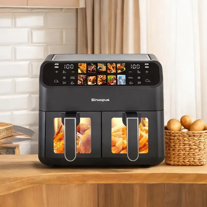 Friteuse à air double cuve 9 L 2000 W écran LED noir profond 80–200 °C - Black ABS+PC 36.0 x 32.0 x 31.0 cm Ref Q7CG7P