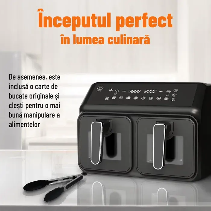 Friteuse à Air Dual Zone 8L - Air Fryer 2200W - 2 Tiroirs Indépendants - Friteuse Sans Huile - 10 Programmes Automatiques