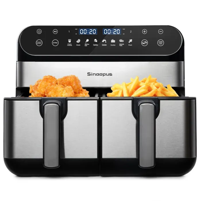Friteuse à air noir 10 L à double zone - Funmoon - Écran tactile LED - 2400 W - Température réglable jusqu’à 200 °C — coloris Noire
