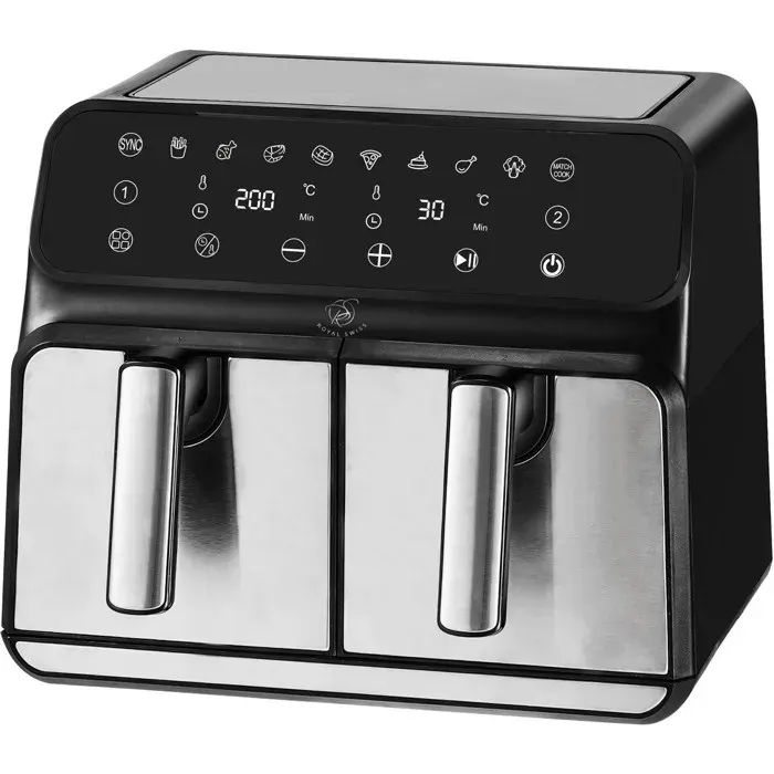 Friteuse à Air - ROYAL SWISS - Double 8L - 1700W - Écran Tactile - 8 Programmes