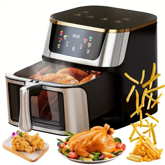 Friteuse à Air Sans Huile 12 L Air Fryer 2800 W avec Fenêtre Transparente Écran Tactile LED pour Frites Viandes Poissons Noir