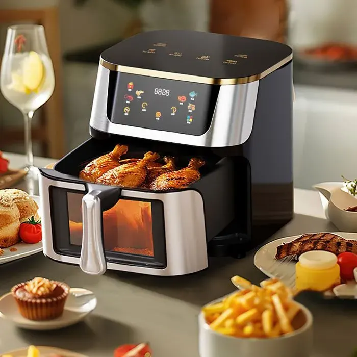 Friteuse à air sans huile 12L - 2800 W Friteuse à air - Écran tactile - Visuel - 6 Programmes - Isolation - Cuisson uniforme