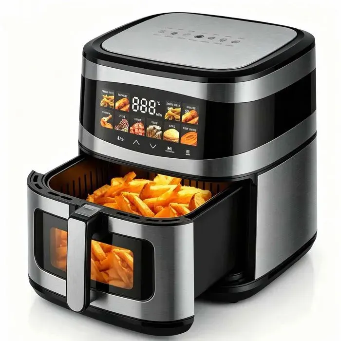 Friteuse à air sans huile 12L Air Fryer 2000W avec Fenêtre Transparente et Éclairage Intégré Écran Tactile LED Lavable