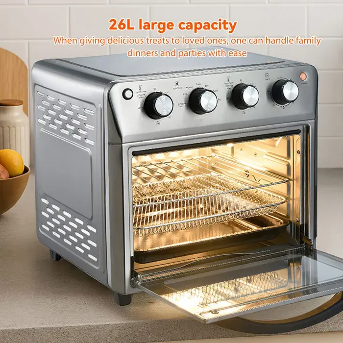 Friteuse à air sans huile 26 L 1 600 W Prumya mode rotatif et maintien au chaud 42 x 375 x 33 cm argent