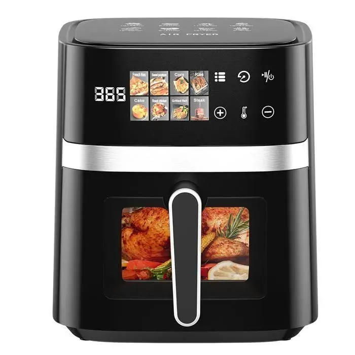 Friteuse à air sans huile 6L Air Fryer 1350 W 8 Fonctions avec Fenêtre Transparente Écran Tactile LED