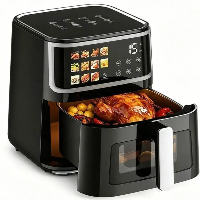 Friteuse à air sans huile 8.5 L Air Fryer 1700 W 12 préprogrammes avec Fenêtre Transparente Écran Tactile LED Max 200°C