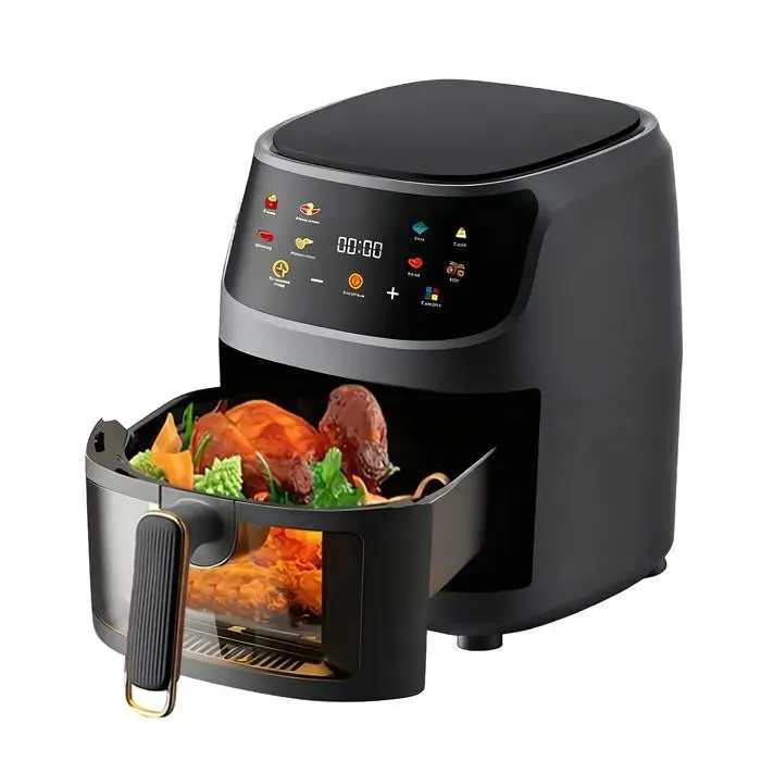 Friteuse à air sans huile 8L - 2400 W Friteuse à air - Écran tactile - Visuel - 8 Programmes - Isolation - Cuisson uniforme - Noir