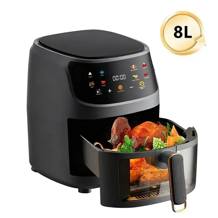 Friteuse à air sans huile 8L - 2400 W Friteuse à air - Écran tactile - Visuel - 8 Programmes - uniforme - Noir Friteuse sans huile
